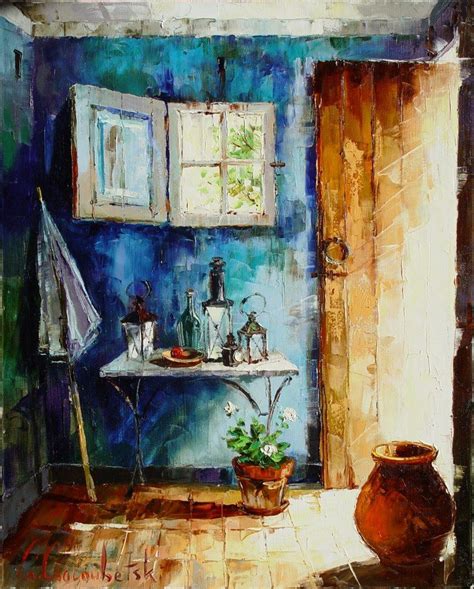 Russian Artist Gleb Goloubetski Blue Interior 78x63 2005 유화