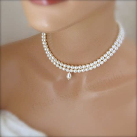 White Pearl Choker Necklace Wedding Jewelry Clairesparklesbridal 1