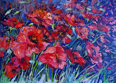 Poppy Flowers Canvas Painting Wild Flower Oil Painting Red Flowers