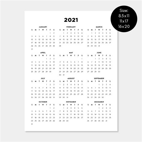 2021 Printable Calendar 2021 Year Planners Digital Download 2021