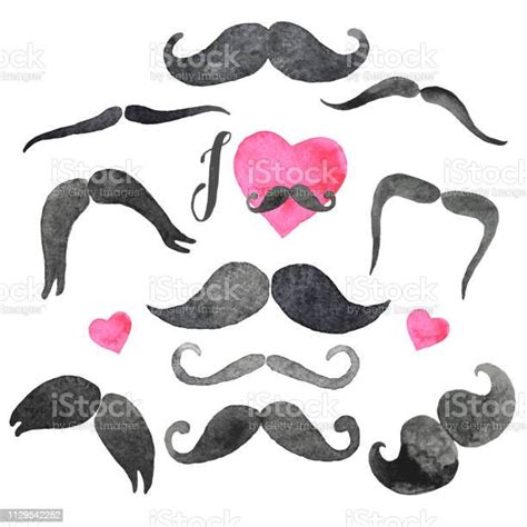 Mustaches Set In Watercolors Design Elements Hand Drawn Set Vector