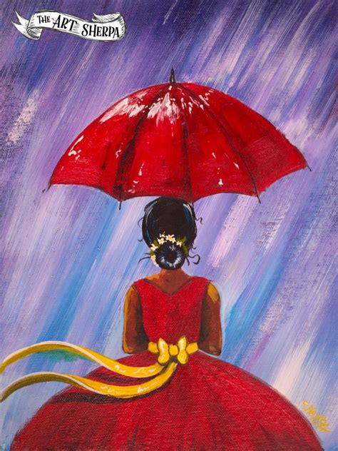 Easy Girl In The Rain With Red Dress Acrylic Painting Tutorial For