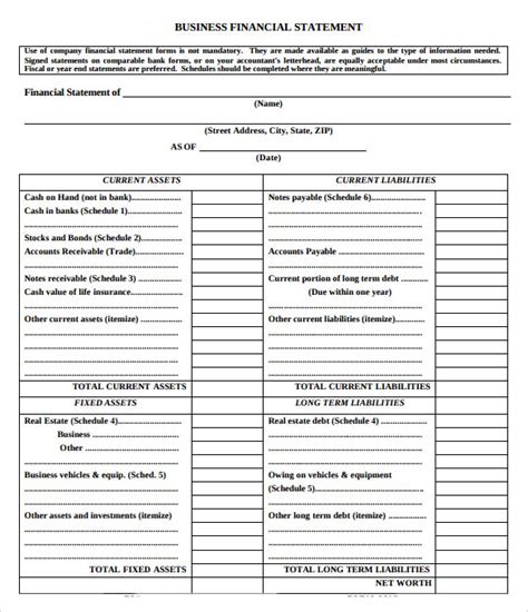 Free 6 Sample Business Financial Statement Forms In Pdf