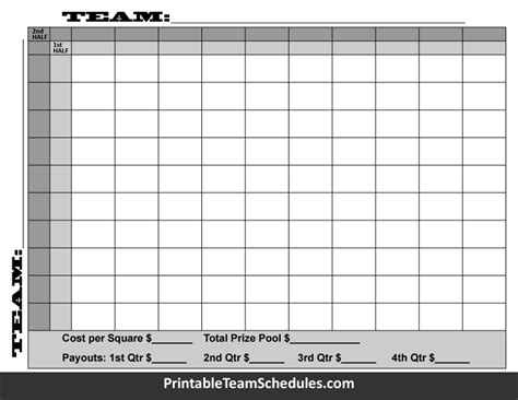 100 Square Printable Football Pool 25 Square Football Pool Sheet