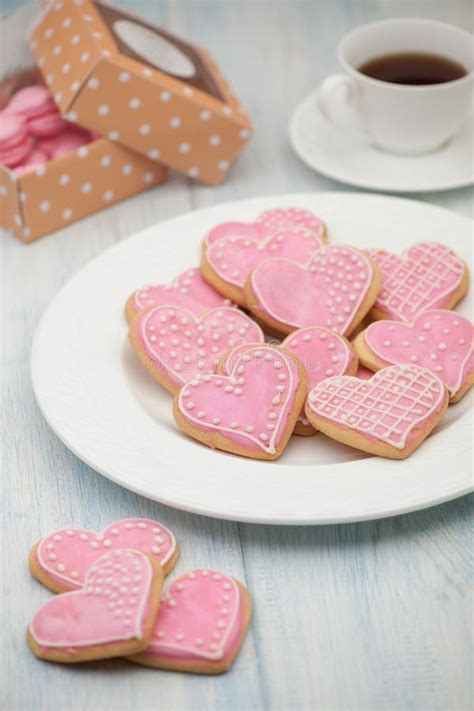 Cookies In The Shape Of Hearts On Valentine S Day Stock Image Image