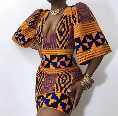 Zas Kente Print Dress Stretchy African Print Pattern Chimzi