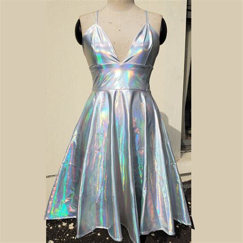 Us 3900 Unicorn Rainbow Holographic Skater Dress Women Rave Dress