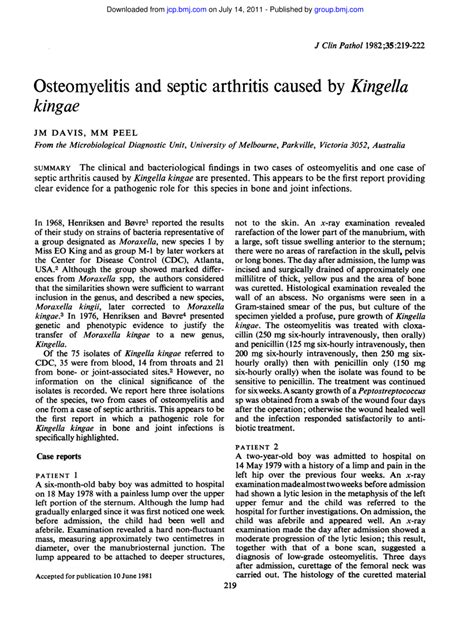 Pdf Osteomyelitis And Septic Arthritis Caused By Kingella Kingae