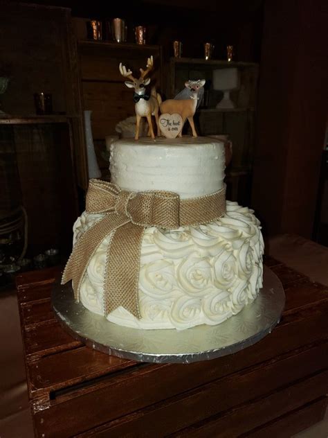 All Buttercream Rosettes And Edge Lines With Burlap Bow