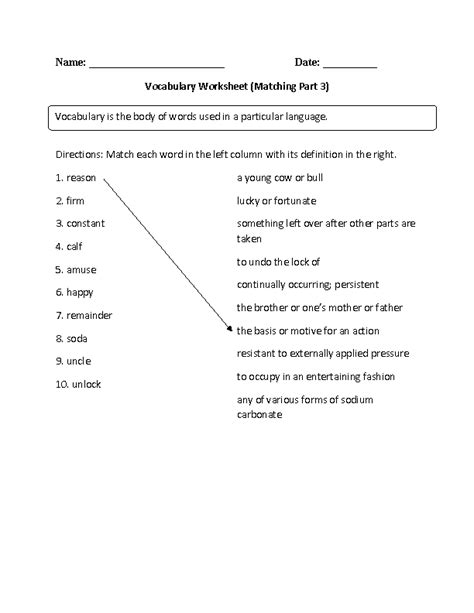 Vocabulary Worksheet Matching Part 3 Beginner Vocabulary Worksheets