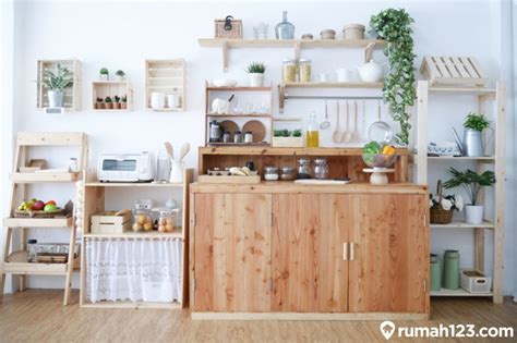 inspirasi rak dapur minimalis kayu ala jepang tampil lebih estetis
