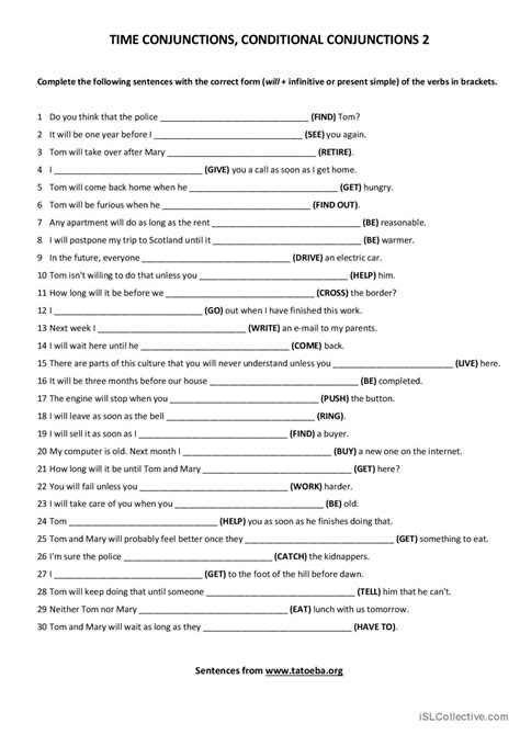 TIME CONJUNCTIONS CONDITIONAL CONJU English ESL Worksheets Pdf Doc