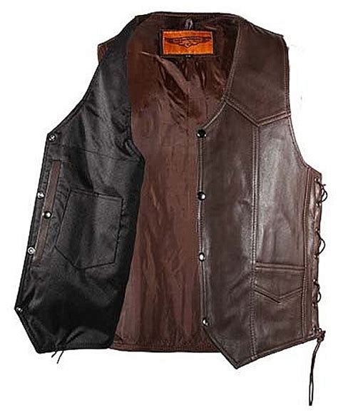 Mens Pocket Brown Naked Cowhide Leather Vest Mv Leather Supreme
