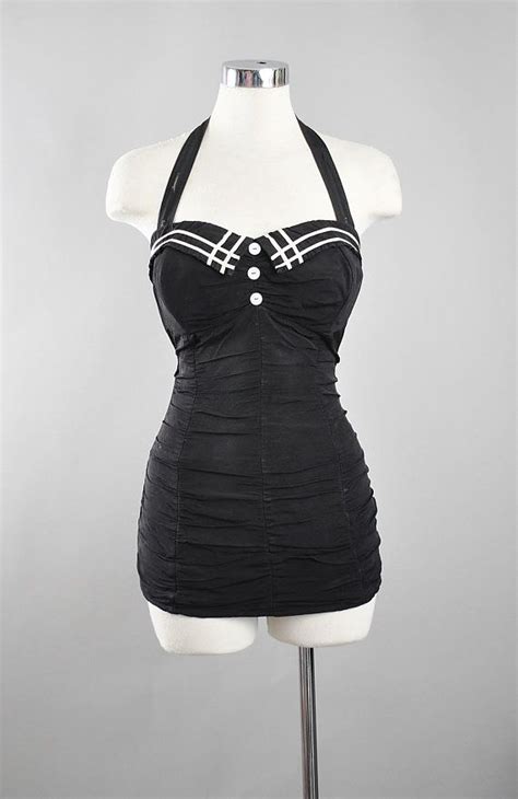 Vintage 50s Swimsuit 1950s Maurice Handler Black White Etsy Vintage Bathing Suits Vintage