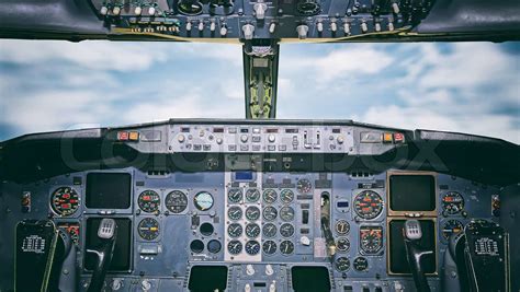 Aircraft Dashboard View Inside The Pilots Cabin Stock Image