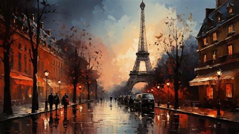 Premium Ai Image Oil Painting Rainy Day Paris With Eiffel