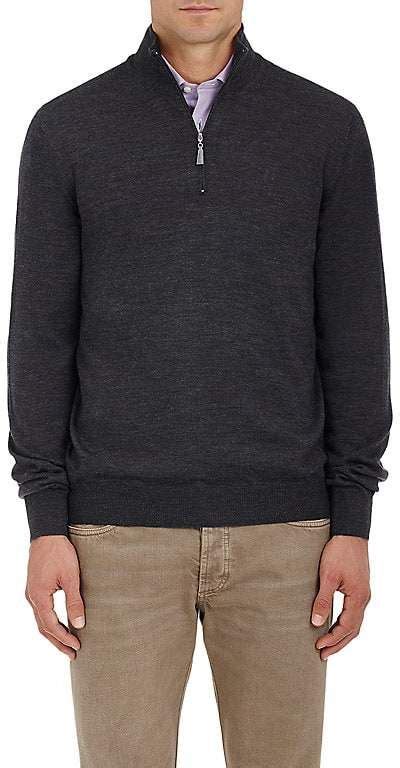 Barneys New York Mens Virgin Wool Mock Turtleneck Zip Front Sweater