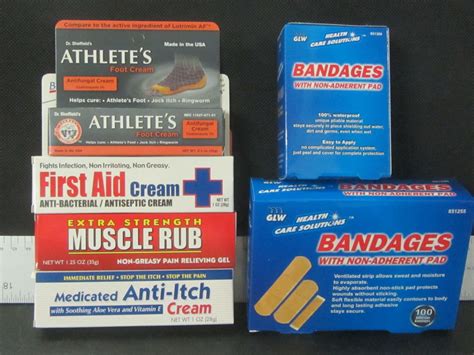 Lot Of 6 New Health First Aid Items Band Aids Anti Itch Muscle Rub First Aid Cream