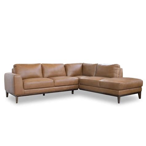 Mid Century Modern Milton Tan Leather Sectional Sofa Right Chaise