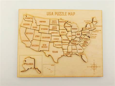 United States Wooden Map Puzzle Usa Wooden Puzzle Map 50 Etsy