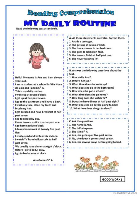 MY DAILY ROUTINE Reading For Detail English ESL Worksheets Pdf Doc