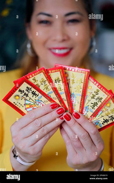 Asian Woman With Red Envelopes Hongbao For Chinese And Vietnamese