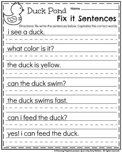 Kindergarten Sentence Writing Worksheets