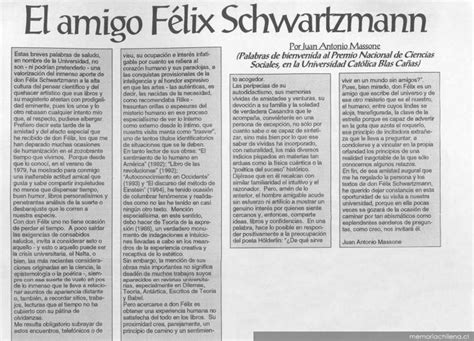 Maybe you would like to learn more about one of these? El amigo Félix Schwartzmann - Memoria Chilena, Biblioteca ...