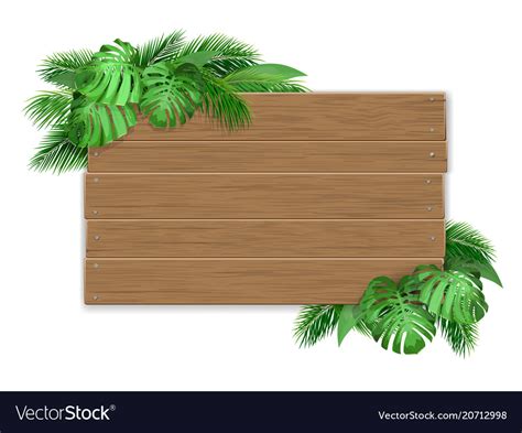 Wooden Sign With Tropical Leaves Royalty Free Vector Image