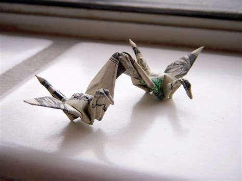 Dollar Origami 2 Cranes By Won Park Instructions Can Be F Flickr