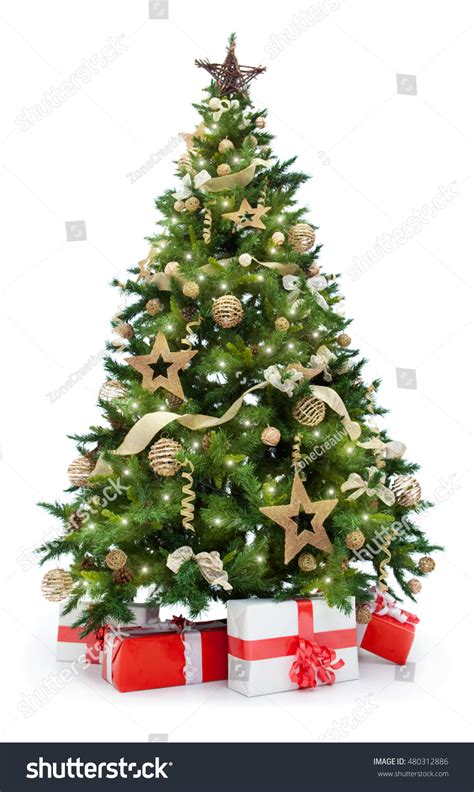 Decorated Christmas Tree White Background