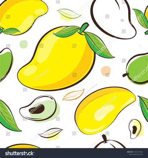 Seamless Pattern Mangoes Fruit Leaf Vector Stock Vector Royalty Free