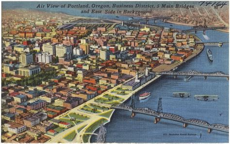Air View Of Portland Oregon Business District 5 Main Bridges And