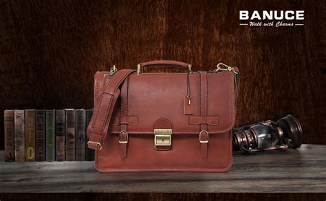 Banuce Full Grains Italian Leather Briefcase For Men With Lock Attache