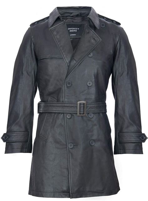 Mens Black German Military Ww2 Vintage Long Trench Coat Genuine Leather