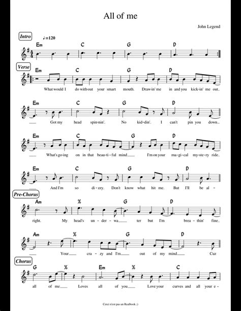 For free pdf musicsheet and midi files (plus mp3 without commentary) : All of me by John Legend (Lead Sheet) sheet music for ...