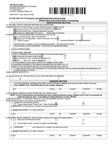 Form Crf 002 State Tax Registration Application