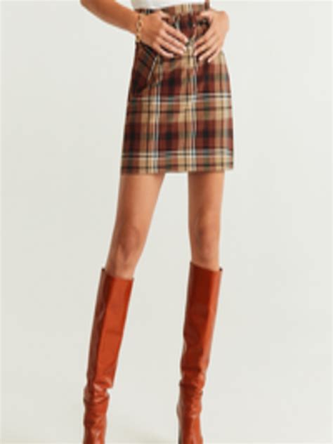 Buy Mango Women Brown And Beige Checked A Line Skirt Skirts For Women