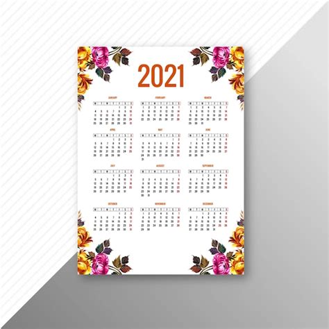 Free Vector Abstract 2021 Calendar For Decorative Floral Template