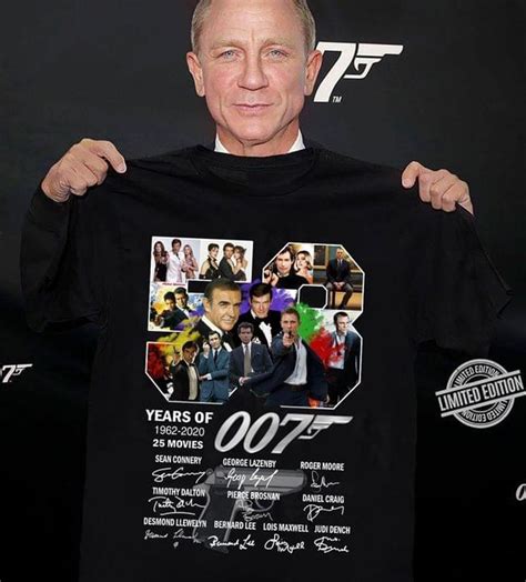 James Bond 007 Fans Ww 58 Years Of 1962 2020 25 Movie Sean Connery Signature Black T Shirt Men