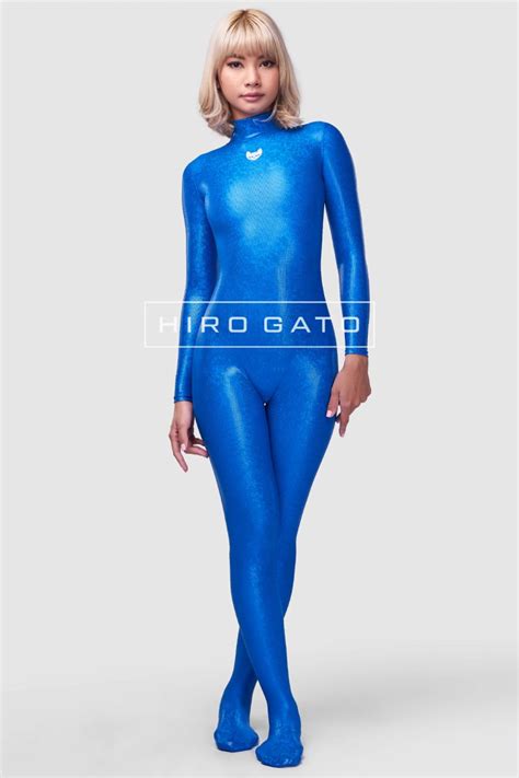 Shattered Glass Catsuit Blue Spandex Shiny Hiro Gato