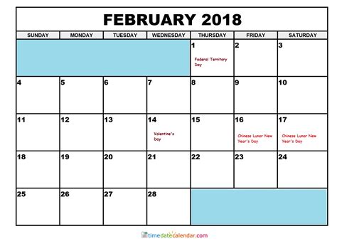 Looking for november 2020 calendar pdf sheet printable calendar? February Calendar 2018 Malaysia - Free Printable Calendar ...