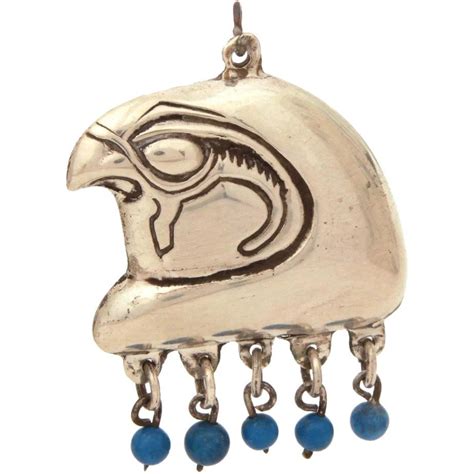 Sterling Egyptian Revival Pendant Horus Falcon Head With Blue Bead