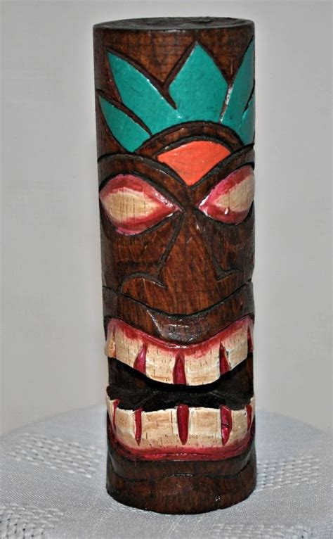 5 Hand Carved Tiki Totem Pole Hawaiian Polynesian Decor Tiki Totem