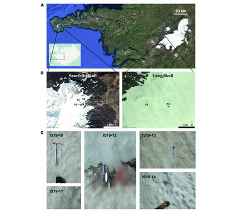 Satellite Images Showing The Location Of Sampled Icelandic Glaciers