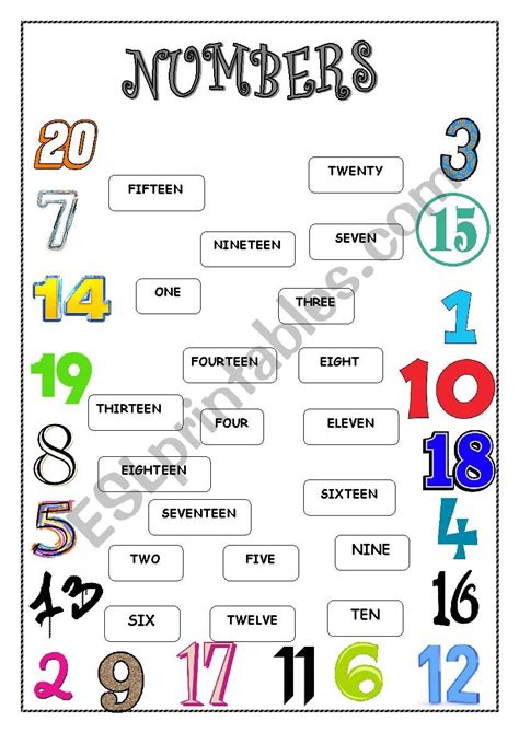 Numbers 1 20 Matching Esl Worksheet By Anaclara21