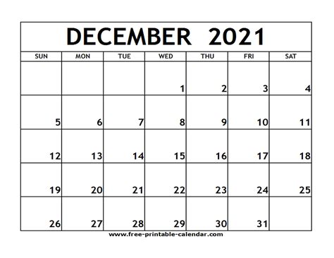 Free Printable December 2021 Calendar Calendar Printables Free Blank