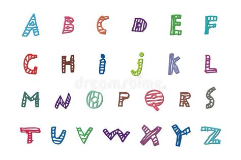 Hand Drawn Alphabet Doodle Vector Pattern With Striped Fonts Stock