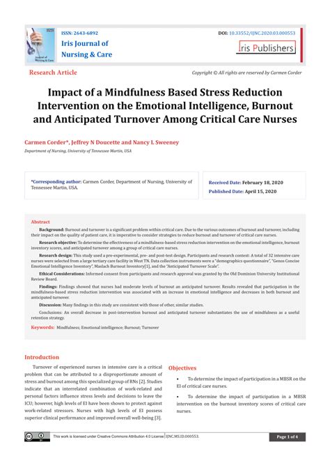 pdf impact of a mindfulness based stress reduction intervention on the emotional intelligence