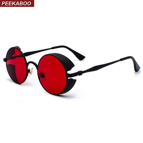 Peekaboo Red Side Shield Sunglasses Men Round Vintage Retro Steampunk Sun Glasses Women 2019
